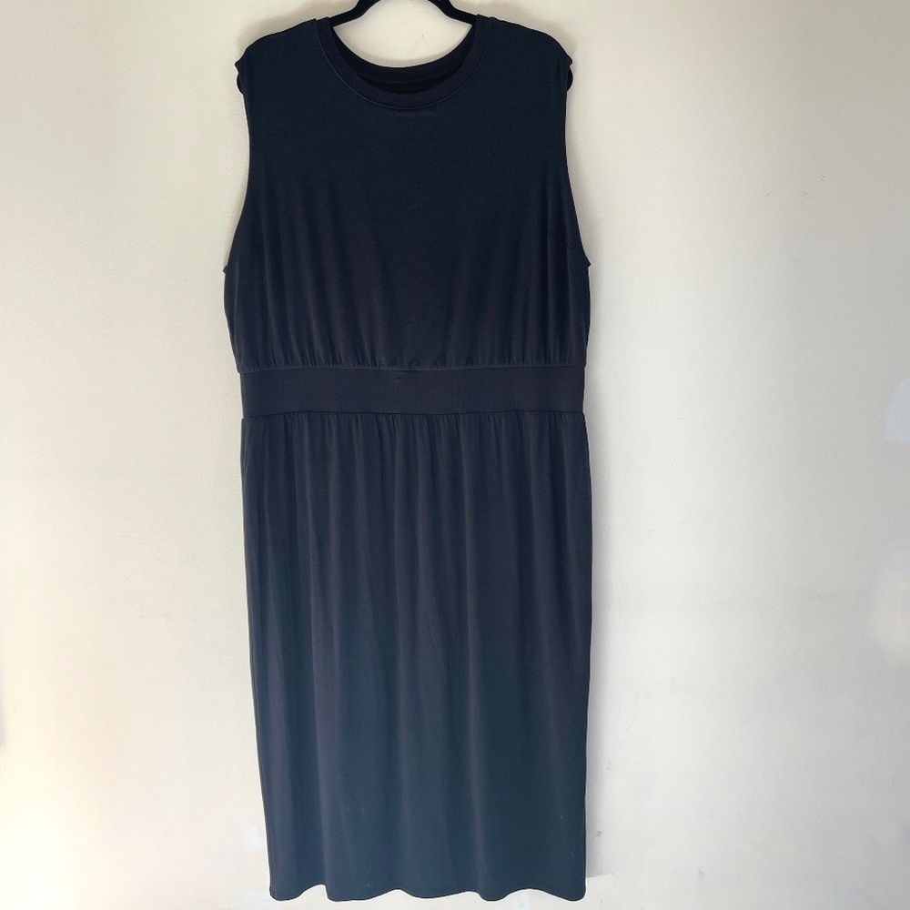 Athleta Santorini Cinch Sleeveless Stretch Jersey Midi Dress Black 1X Travel
